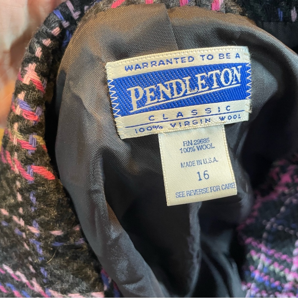 Vintage Pendleton Classic Wool Plaid Blazer Pink Purple Black - Size 16 - Picture 4 of 6